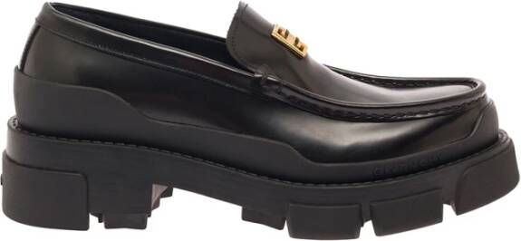 Givenchy Zwarte Leren Loafers met Gouden Logo Plaque Black Dames