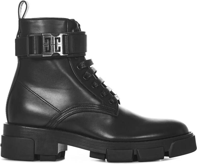 Givenchy Zwarte Leren Enkellaarzen met Metalen Gesp Black Dames