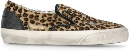 Golden Goose Beige Animalier Leren Sneakers Ronde Neus