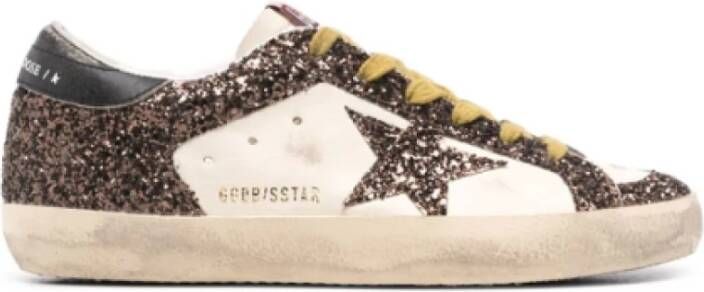 Golden Goose Beige Bruine leren sneakers met glitterdetail Brown Dames