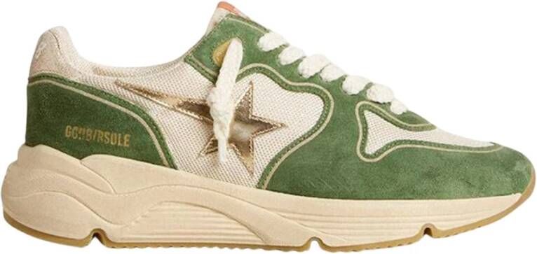 Golden Goose Cream Green Platinum Running Sole Sneakers