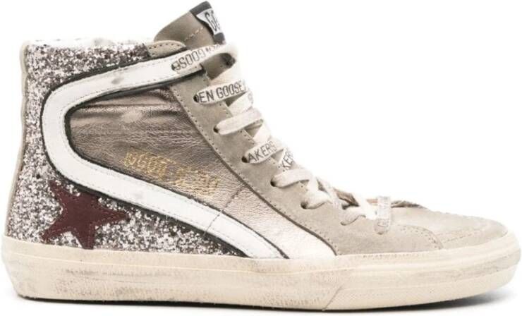 Golden Goose Gelamineerde Glitter High Top Sneakers Beige Dames