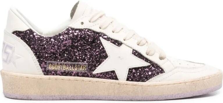 Golden Goose Glitter Leren Sneakers Rubberen Zool Vetersluiting