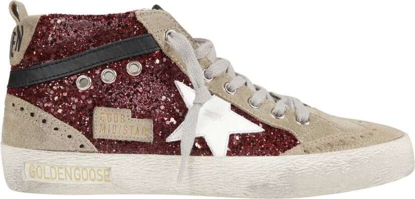 Golden Goose Low-Top Sneakers Mid Star Glitter Sneakers With Contrasting Star in rood