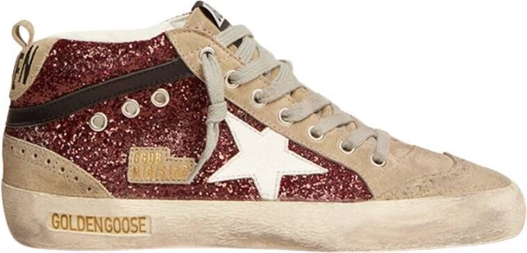 Golden Goose Low-Top Sneakers Mid Star Glitter Sneakers With Contrasting Star in rood