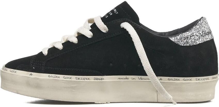 Golden Goose Zwarte Suède Sneakers met Zilveren Glitter Ster Black Dames