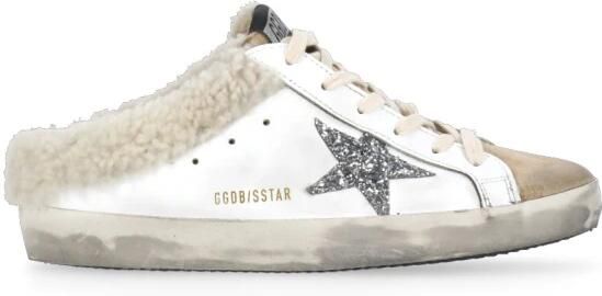 Golden Goose Witte leren sandalen met shearling detail