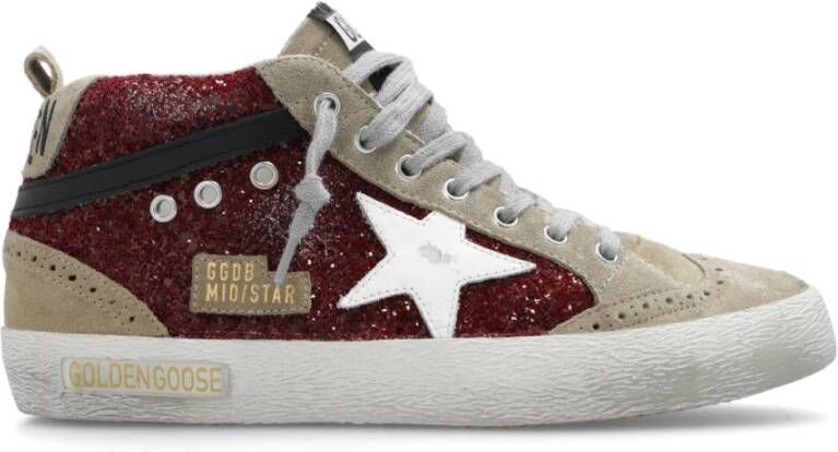 Golden Goose Low-Top Sneakers Mid Star Glitter Sneakers With Contrasting Star in rood