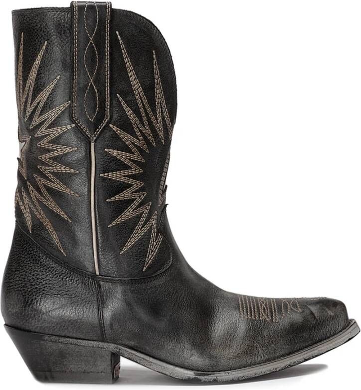 Golden Goose Puntige leren Texaanse laarzen met decoraties Black Dames