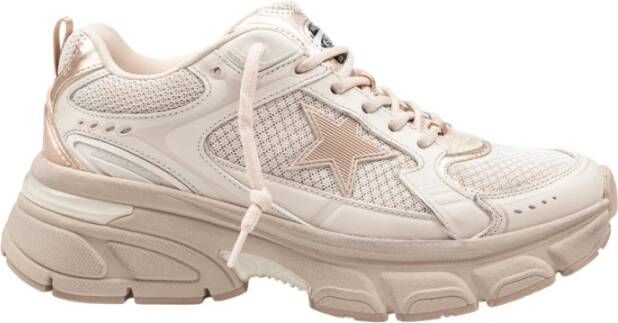 Golden Goose Taupe Leren Mesh Sneakers Rose Goud