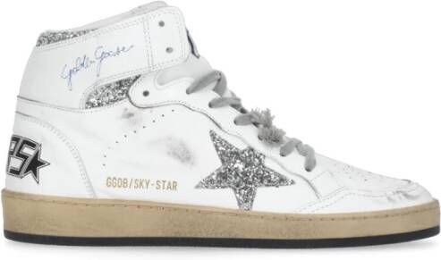 Golden Goose Witte hoge sneakers met glitterster