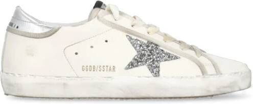 Golden Goose Witte leren sneakers met glitterster White Dames
