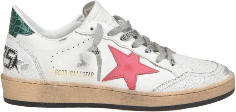 Golden Goose Witte Leren Sneakers met Roze en Groene Accenten Multicolor Dames