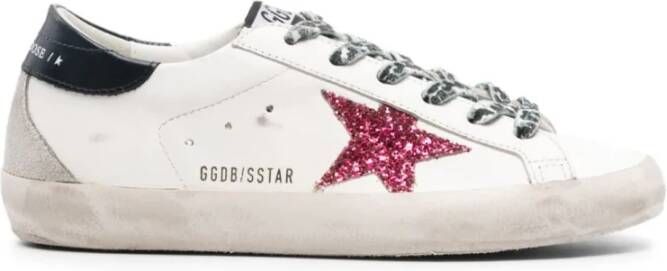 Golden Goose Witte sneakers met glitterster en luipaardprint veters White Dames
