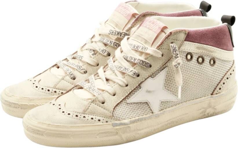 Golden Goose Zilver Paarse Witte Sneaker met Gebruikte Look Beige Dames