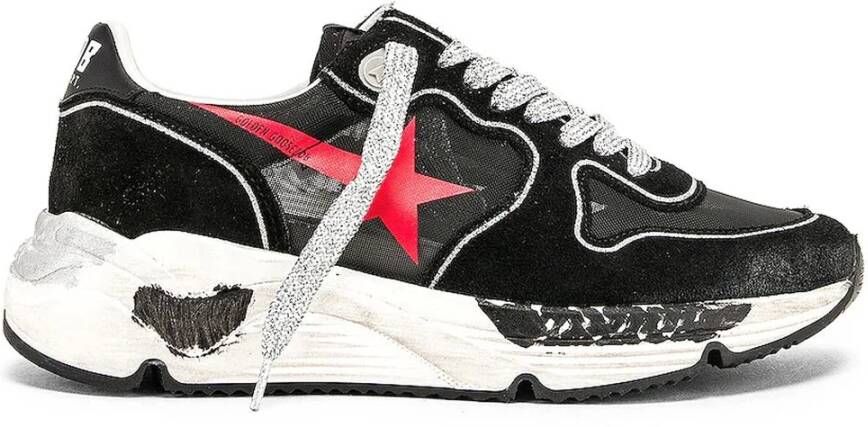 Golden Goose Zwarte kalfsleren sneaker met glitterveters