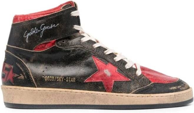 Golden Goose Zwart Rood Distressed Leren Sneakers