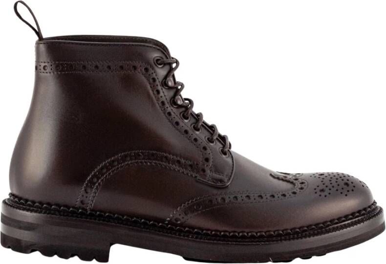 Green George Donkerbruine Leren Wingtip Enkellaarzen