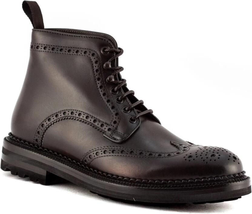 Green George Donkerbruine Leren Wingtip Enkellaarzen