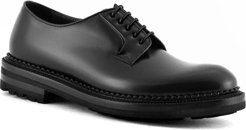 Green George Zwarte Leren Derby Veterschoenen
