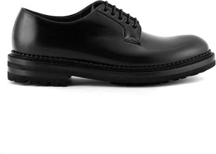 Green George Zwarte Leren Derby Veterschoenen