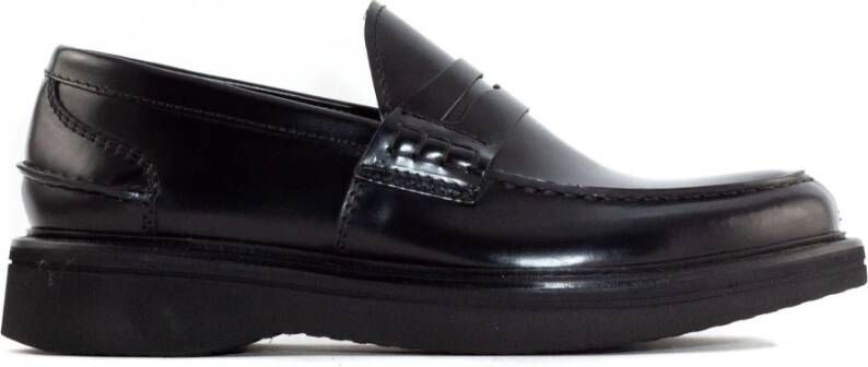 Green George Zwarte Leren Loafer Pennybar Schoenen