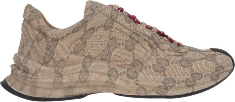 Gucci Beige en Ebony GG Print Low-Top Sneakers Brown Heren