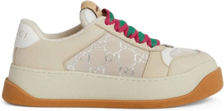 Gucci Beige Veterschoenen met GG Supreme Print Beige Dames Schoenen