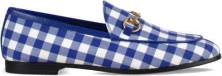 Gucci Blauw Gingham Stof Loafers Vrouwen Blue Dames