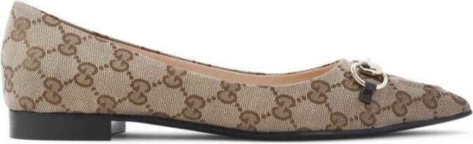 Gucci Elegante Ballet Flats in Beige Ebony Brown Dames