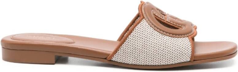 Gucci Bruin Logo Geborduurde Open Teen Muiltjes