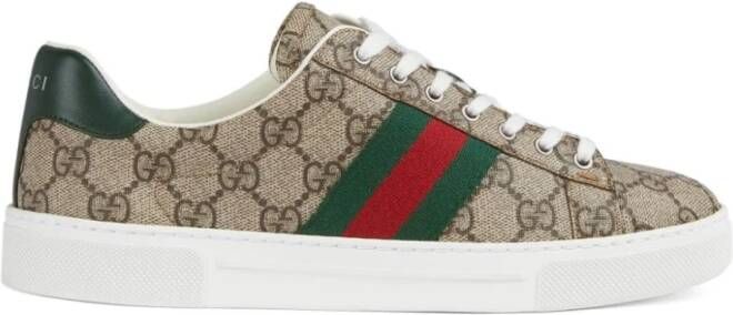 Gucci Bruine Ace GG Supreme Leren Sneakers Brown