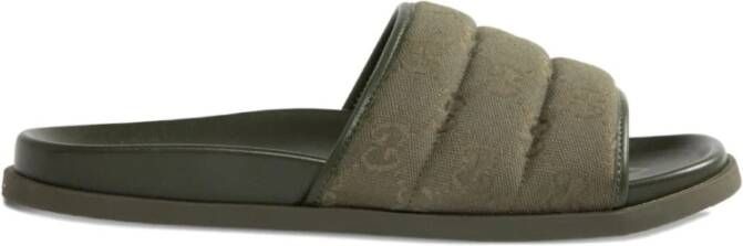 Gucci Groene Monogram Canvas Gewatteerde Sandalen