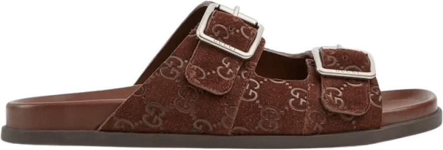 Gucci Bruin Leren Platte Zool Slides