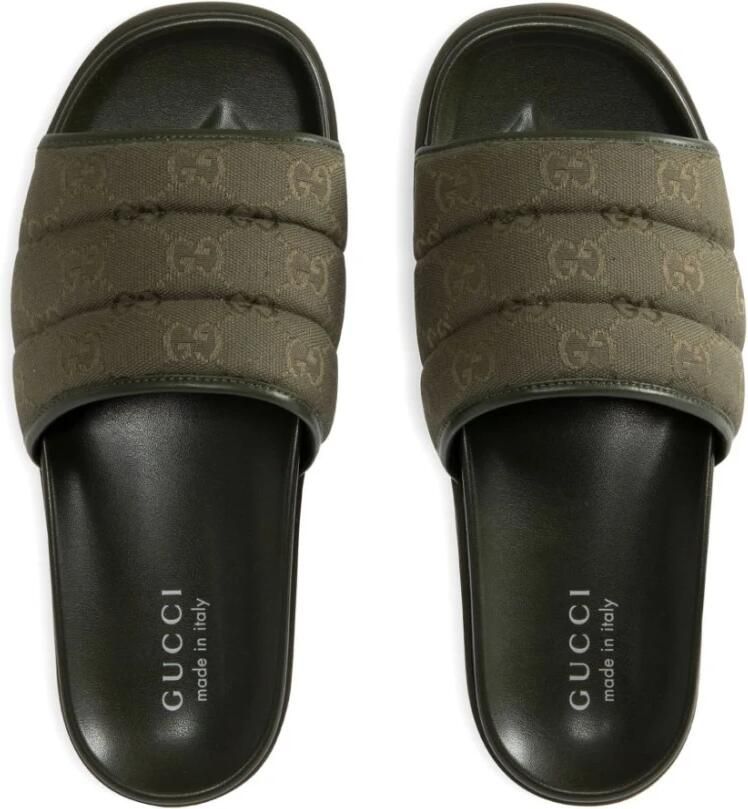 Gucci Groene Monogram Canvas Gewatteerde Sandalen