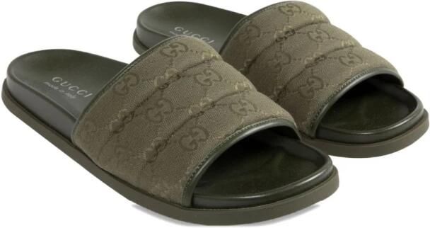 Gucci Groene Monogram Canvas Gewatteerde Sandalen - Foto 3