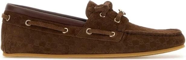 Gucci Suede Embossed Logo Boat Shoes