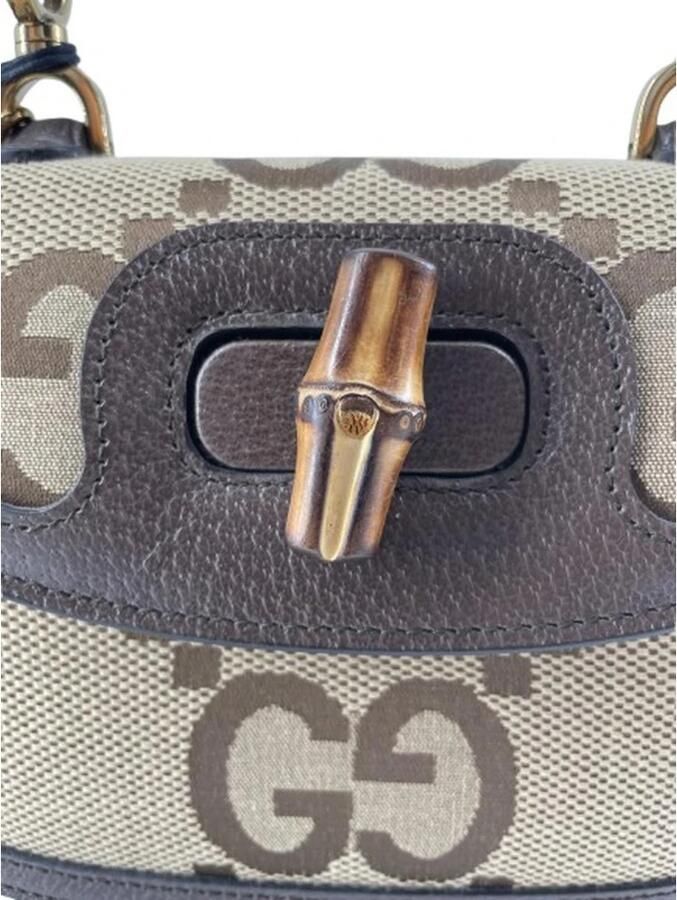 Gucci Vintage Pre-owned Bamboo Handle Monogram Canvas Top Handle Tas - Foto 2