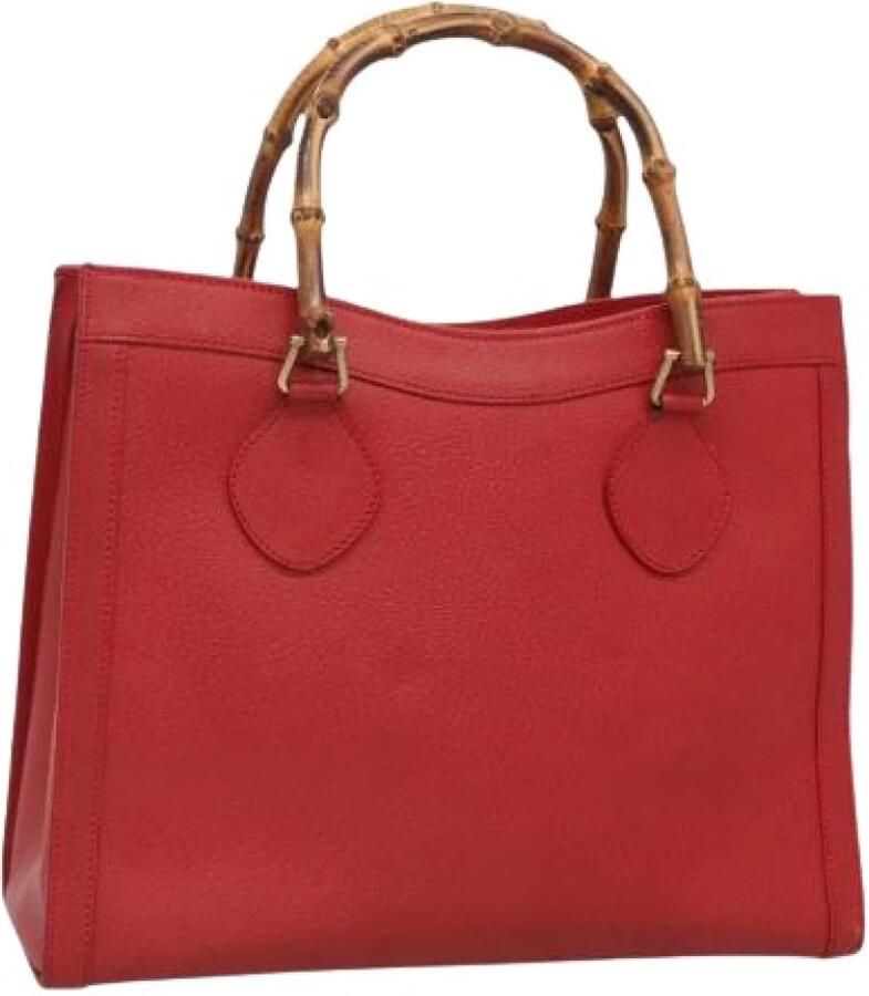 Gucci Vintage Pre-owned Bamboo Rode Leren en Gouden Handtas