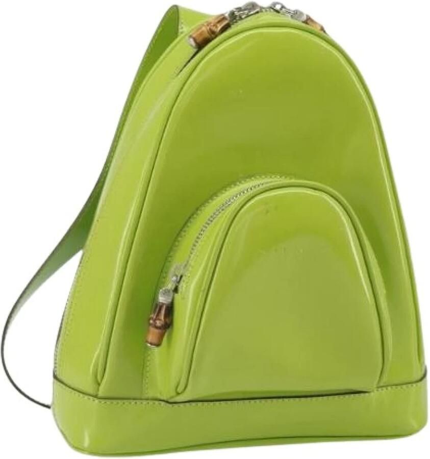 Gucci Vintage Pre-owned Bamboo Rugzak Patentleer Beige