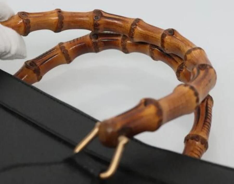 Gucci Vintage Pre-owned Bamboo Zwarte Leren en Gouden Handtas - Foto 2