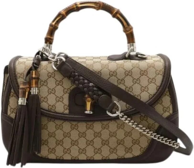 Gucci Vintage Pre-owned Canvas Leather Bamboo Tassel Handtas