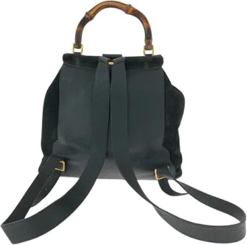 Gucci Vintage Pre-owned Suede Leather Bamboo Rugzak 00320580016 - Foto 2