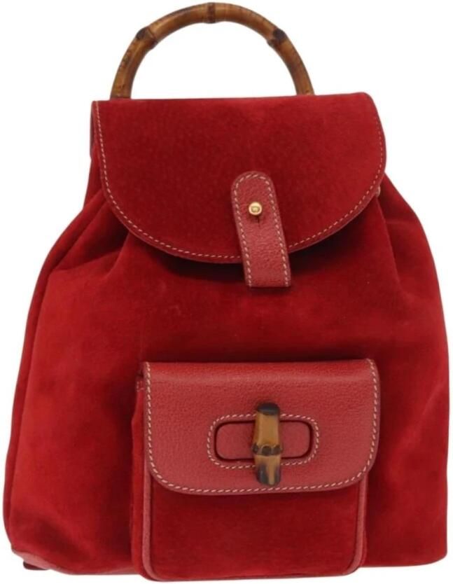 Gucci Vintage Pre-owned Vintage Suede Bamboo Rugzak