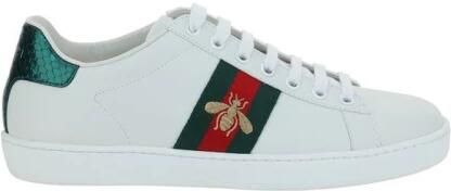Gucci Witte leren sneakers met geborduurde bij