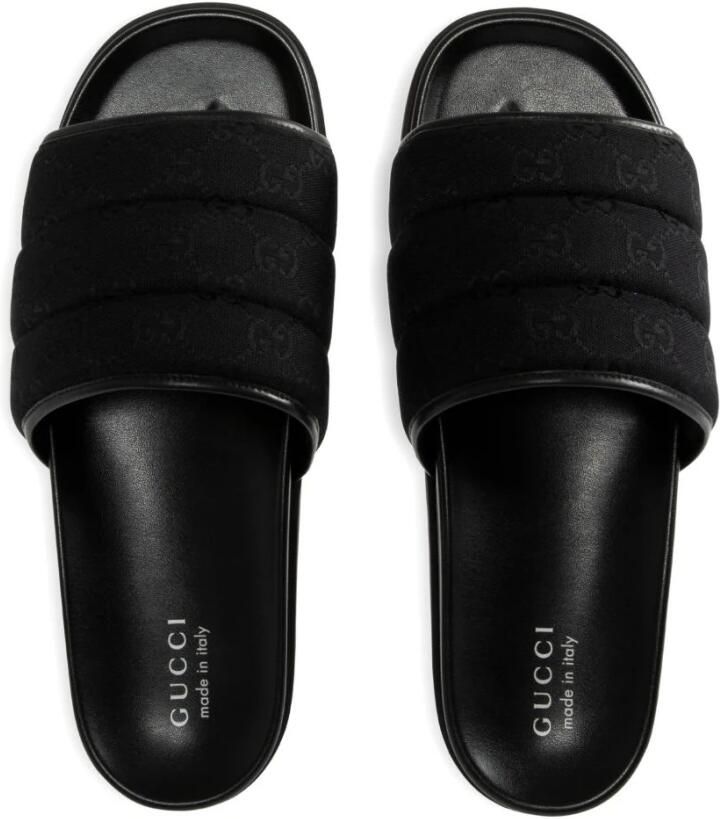 Gucci Zwarte Canvas Open Teen Slide Sandalen