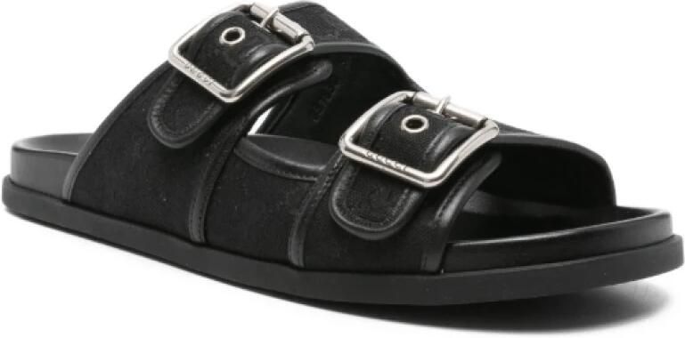 Gucci Zwarte Leren Dubbele Gesp Sandalen