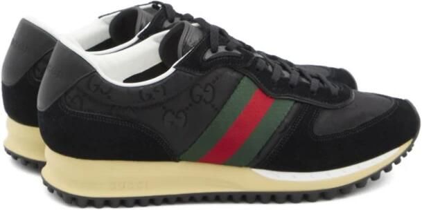 Gucci Zwarte Monogram Sneakers Rood Groen