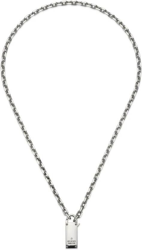 Gucci Handelsmerk ketting in sterling zilver met hangslot motief en detail_50cm
