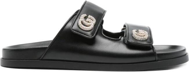 Gucci Kristalversierde Zwarte Leren Sandalen